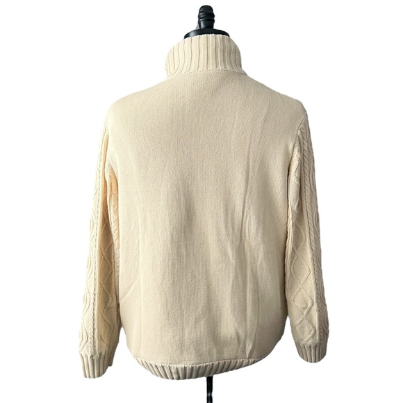 Scandia Woods Aran Cable Knit Sherpa Lined Full Zip Sweater Jacket | LARGE - Picture 4 of 11